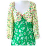 Green Contrast Floral Puff Sleeve Rixy Dress