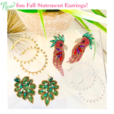 Emerald Gemstone Gold & Pearl Accented Palm Leaf Earrings