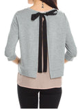 Grey & Taupe Slit Back Top with Tie Back