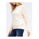 Cream OR Heather Grey Puff Sleeve Knit Top with Banded Sleeve & Hem Contrast