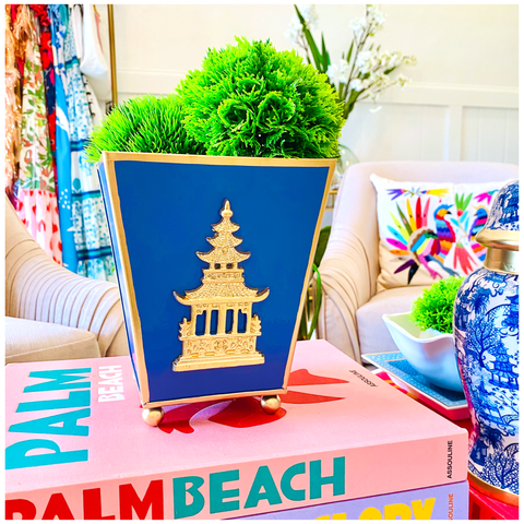 Hand Painted Enameled 6” Cachepots in Blue Shanghai