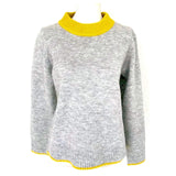 Heather Grey & Bright Yellow Fine Knit Sweater with Ribbed Contrast