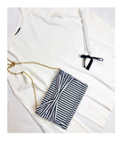White Long Sleeve Top with Semi Open Sleeve & Black Sleeve Ties
