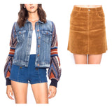 Denim Jacket with Aztec Multicolor Knit Balloon Sleeves