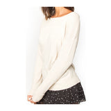 Beige Ribbed Knit Round Neck Sweater with Banded Sleeves & Hem