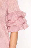 Ice Blue OR Rose 1/2 Sleeve Woven Top with Ruffle Sleeves