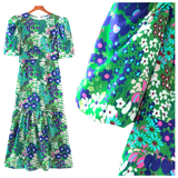 Green Vintage Floral Puff Sleeve Harriette Dress