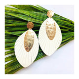 Hammered Gold Feather Earrings in Faux Leopard Hide, Snakeskin or Faux Leather