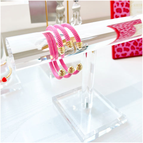 Pink & Gold Cable Cuff + Gold & CZ Star Bangle & Heart Earrings