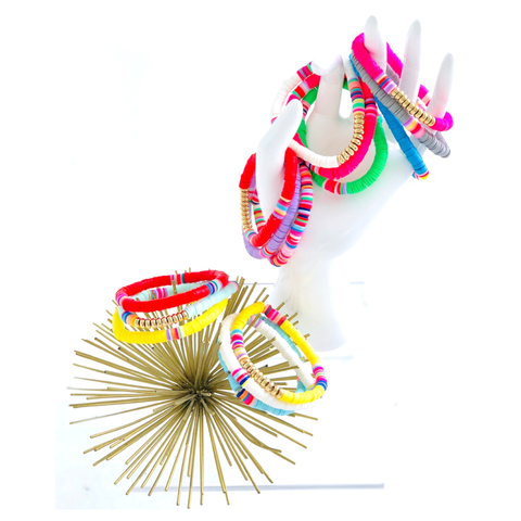 Multicolor Disc Bracelet Stacks (Set of 3) in 5 Color Options