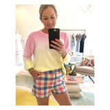 Pink Blue & Off White Buffalo Check Shorts with Pockets