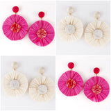Magenta OR Ivory Circular Fan Dangle Earrings with Center Stone