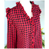 Red & Black Gingham Ruffle Rosie Top