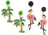 Threaded in Gold Palm Tree with Rhinestones Earrings
