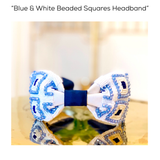 Blue & White Beaded Squares Headband