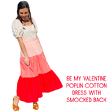Red & Pink Tiered Be My Valentine Poplin Cotton Dress with Smocked Back
