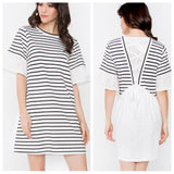 Stripe Eyelet Contrast Dress with Bell Sleeves