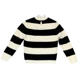 Black & White Jillian Sweater with White Chiffon Ruffle Peekaboo Neckline