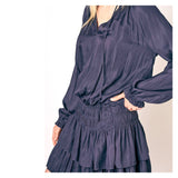 Designer Inspired Midnight Blue Smocked Waist Tiered Ruffle Dress