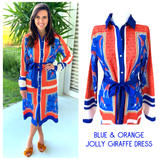 Blue & Orange Jolly Giraffe Dress