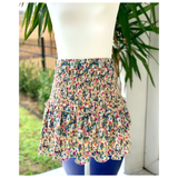 Floral Pleated Tiered Hem Smocked Waist Skirt
