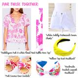 Bubblegum Pink & White Floral Print Ruffle Hem Short Sleeve Top