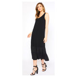 Black Knit Sleeveless Maxi Dress with Contrasting Ruffle Hem Fabric