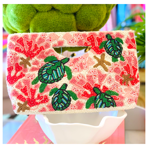 Handmade Coral Turtle Handle Bag