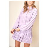Lavender Smocked Waist Pleated Hem Flounce Dress