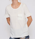 White t-Shirt with Ruffle Sleeves & Chest Ruffle Patch