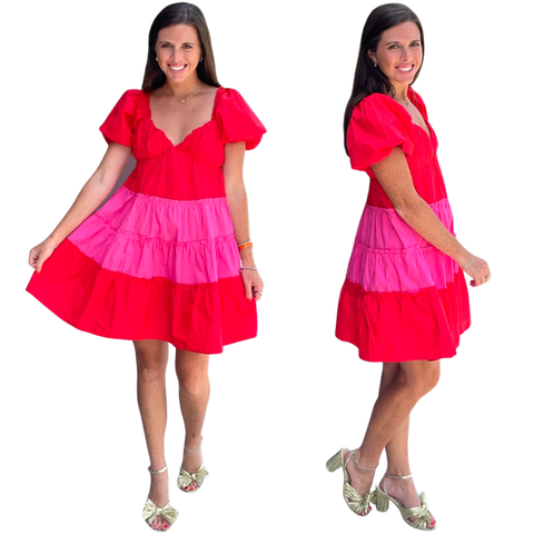 Pink & Red Cotton Harrison Flounce Dress