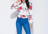 Floral High Neck Top with Keyhole Back