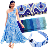 Blue & White One Shoulder Grecian Lulu Dress