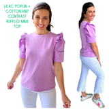 Lilac Poplin + Cotton Knit Contrast Ruffled Mimi Top