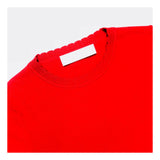Bright Red Fine Knit Top with Scallop Sleeve & Collar Trim