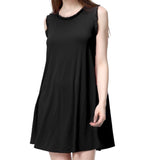 Black Knit Bamboo Sleeveless T-Shirt Dress with Ruffle Shoulder Hem & Keyhole Back with Tie