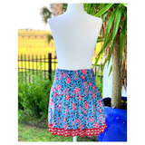 Sky Pink & Blue Block Print Smocked Ruffle Skirt