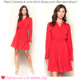 Red Collared A-Line Shirt Dress with Banded Waist