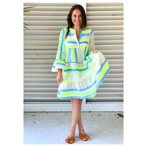 Neon Yellow & Blue Combo Tori Dress