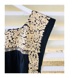 Black & Taupe Embroidered Textile Top