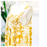 Marigold & White Midi Dress with Smocked Front & Rear Bodice & Bias Stitched Ruffle Hem