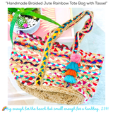 Handmade Braided Jute Rainbow Tote Bag with Tassel