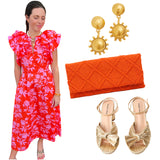 Cotton Pink & Orange Flutter Sleeve Sinclair Dress