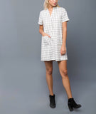 Black & White Window Pane Shift Dress with front Pockets