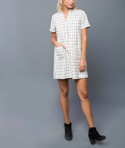 Black & White Window Pane Shift Dress with front Pockets