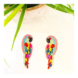 Pink & Turquoise Crystal Parrot Earrings