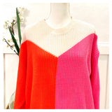 Neon Orange & Pink Ribbed Knit Sweater