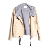 Light Camel Hooded Jacket with GINGHAM Contrast & Self Tie Ribbon Front