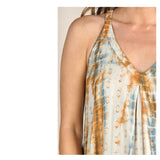 Teal & Copper with METALLIC GOLD Polkadots Tye Dye Shirred Front Maxi Dress with T Back & Pockets