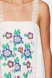 Off White Embroidered Sleeveless Tank Dress with Lace Straps